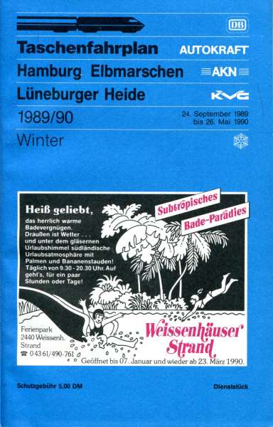 Taschenfahrplan Hamburg Elbmarschen Lüneburger Heide 1989 / 1990