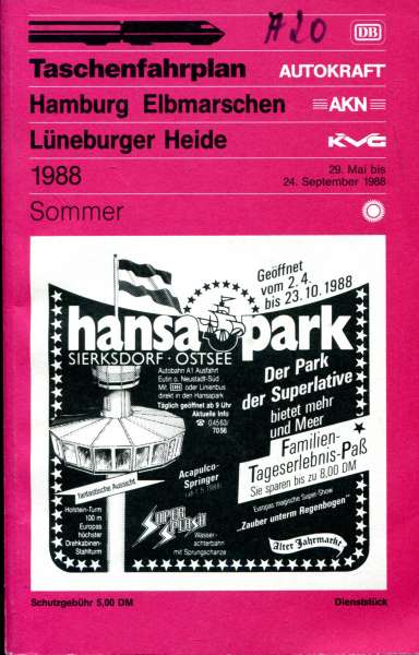 Taschenfahrplan Hamburg Elbmarschen Lüneburger Heide 1988
