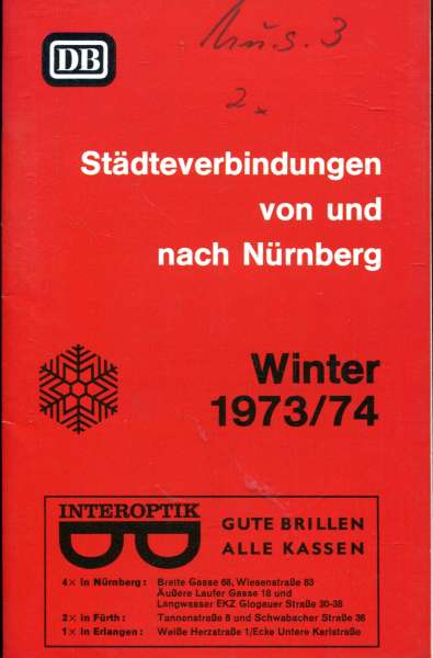 Städteverbindungen von und nach Nürnberg 1973 / 1974