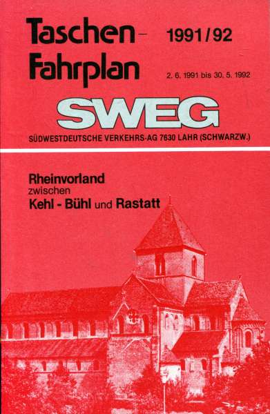 SWEG Taschenfahrplan Rheinvorland Kehl – Bühl – Rastatt 1991 / 1992