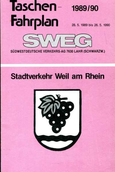 SWEG Taschenfahrplan Stadtverkehr Weil am Rhein 1989 / 1990