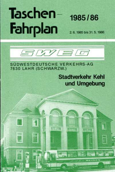 SWEG Taschenfahrplan Stadtverkehr Kehl und Umgebung 1985 / 1986