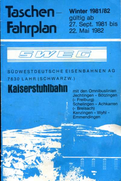 SWEG Taschenfahrplan Kaiserstuhlbahn 1981 / 1982