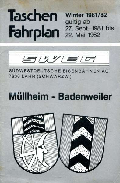 SWEG Taschenfahrplan Müllheim – Badenweiler 1981 / 1982