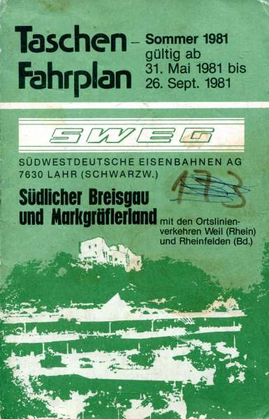 SWEG Taschenfahrplan Südlicher Breisgau und Markgräflerland 1981