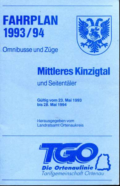 Fahrplan Mittleres Kinzigtal und Seitentäler 1993 / 1994