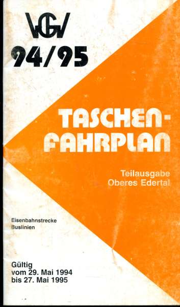 Taschenfahrplan oberes Edertal 1994 / 1995 ( Deckblatt leider etwas berieben !)