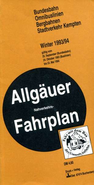 Allgäuer Fahrplan Kempten 1993 / 1994