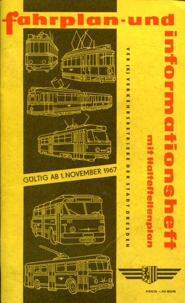 Fahrplan Informationen Verkehrsbetriebe der Stadt Dresden 1967 / 1968