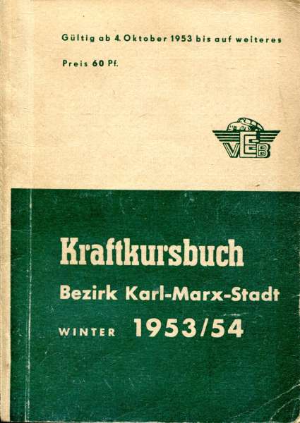 Kraftkursbuch Bezirk Karl-Marx-Stadt 1953 / 1954