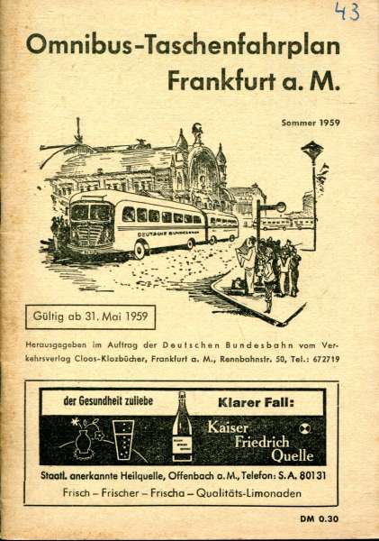 Omnibus Fahrplan Frankfurt a. M. 1959