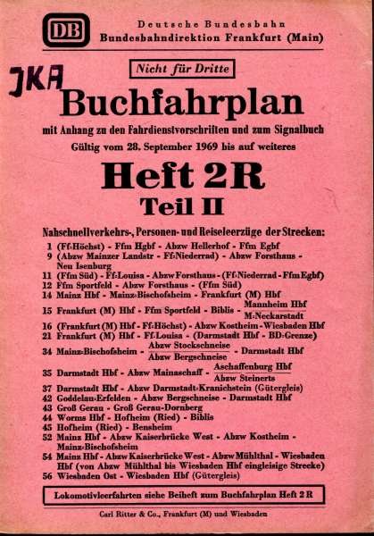 Buchfahrplan Heft 2 R Teil 2 BD Frankfurt 1969 Mainz Mannheim Worms Darmstadt Wiesbaden Bensheim