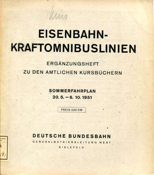 Eisenbahn Kraftomnibuslinien DB 1951