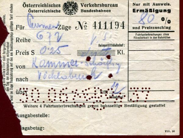 Fahrschein Österreich 1937