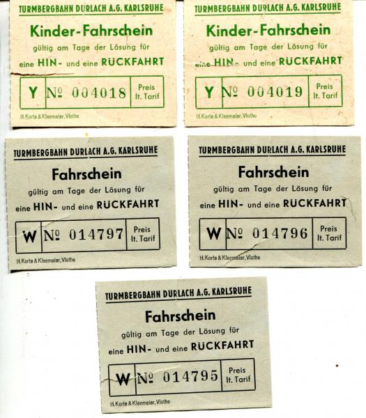 5 Fahrscheine Turmbergbahn Karlsruhe