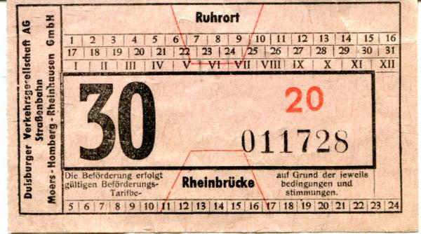 Fahrschein Duisburg Ruhrort / Rheinbrücke