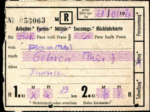 DR Fahrschein Plaue – Gehren