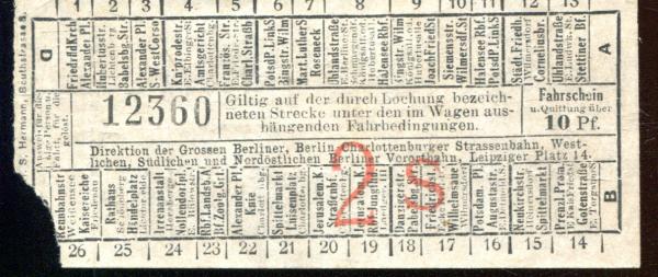 Fahrschein Grosse Berliner Charlottenburger Strassenbahn und Vorortbahnen