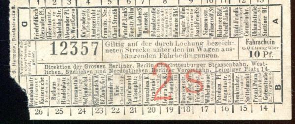 Fahrschein Grosse Berliner Charlottenburger Strassenbahn und Vorortbahnen