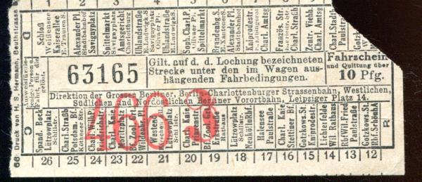 Fahrschein Grosse Berliner Charlottenburger Strassenbahn und Vorortbahnen