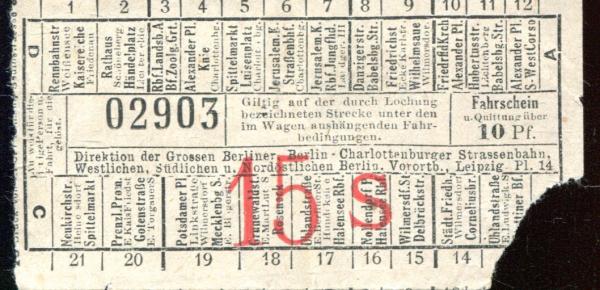 Fahrschein Grosse Berliner Charlottenburger Strassenbahn und Vorortbahnen