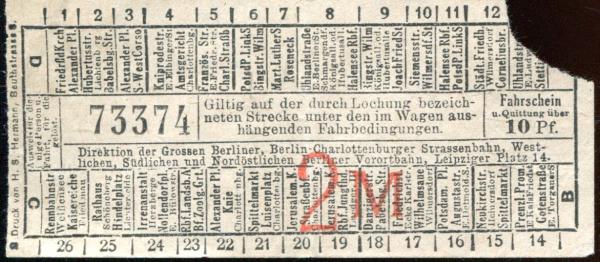 Fahrschein Grosse Berliner Charlottenburger Strassenbahn und Vorortbahnen