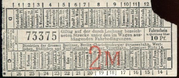 Fahrschein Grosse Berliner Charlottenburger Strassenbahn und Vorortbahnen