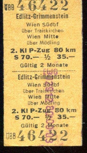 Fahrkarte Edlitz-Grimmenstein – Wien Süd