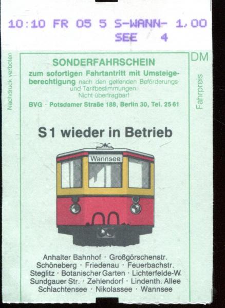Fahrkarte S 1 wieder in Betrieb (Wannsee)