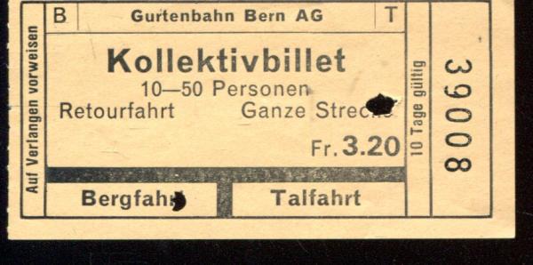 Fahrschein Kollektivbillet  Gurtenbahn