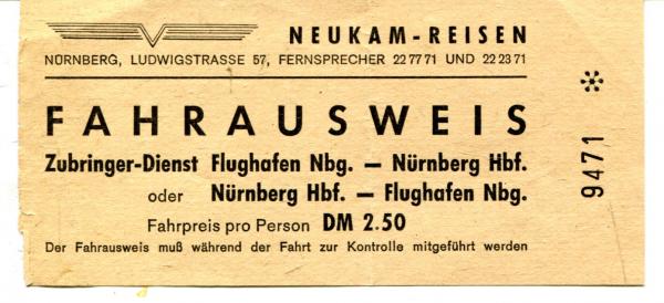 Fahrschein Neukam Reisen Zubringerdienst Nürnberg Flughafen