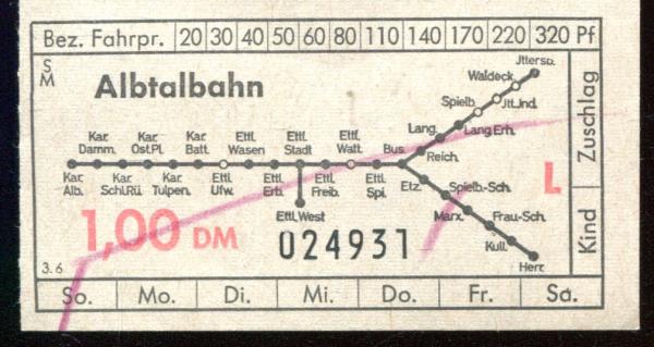 Fahrschein Albtalbahn 1 DM