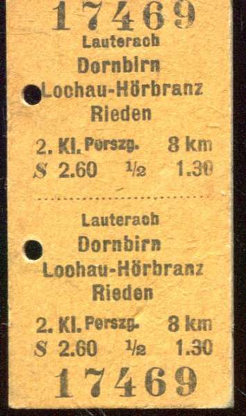 Fahrkarte Lauterach – Dornbirn / Lochau / Rieden