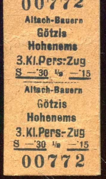 Fahrkarte Altach-Bauern – Götzis / Hohenems 1926