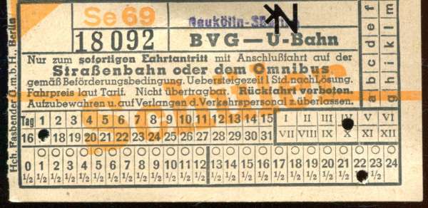 BVG Fahrschein U-Bahn Umsteigefahrschein Neukölln