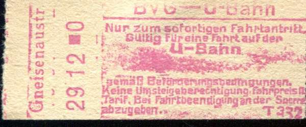 BVG Fahrschein U-Bahn Gneisenaustraße