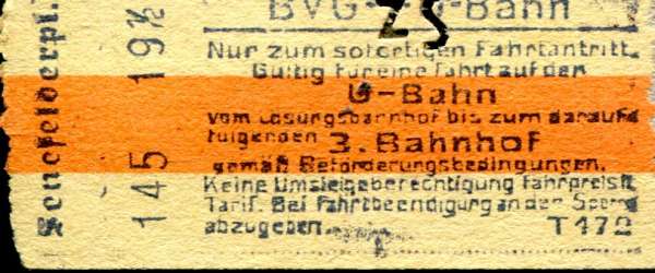BVG Fahrschein U-Bahn Senefelder Platz bis zum 3. Bahnhof