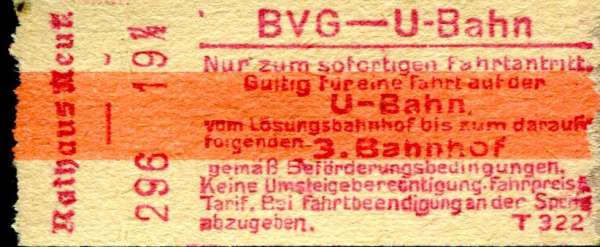 BVG Fahrschein U-Bahn Rathaus Neukölln bis zum 3. Bahnhof