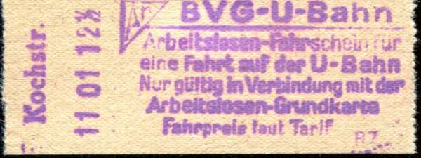 BVG Fahrschein U-Bahn Kochstraße Arbeitslosenfahrschein