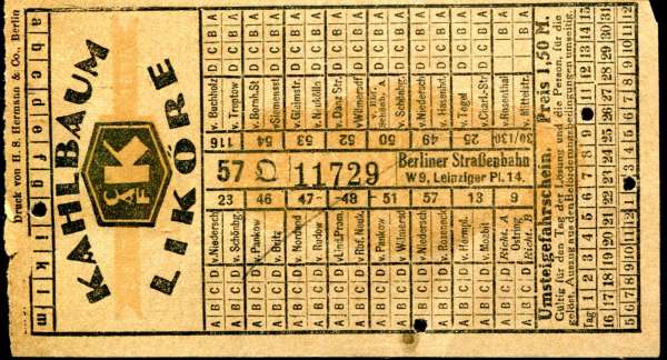 Fahrschein Berliner Straßenbahn Umsteigefahrschein 1,50 M