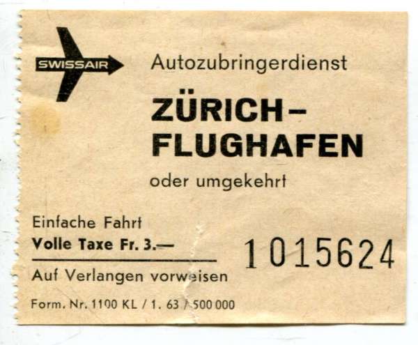 Fahrschein Autozubringerdienst Zürich Flughafen