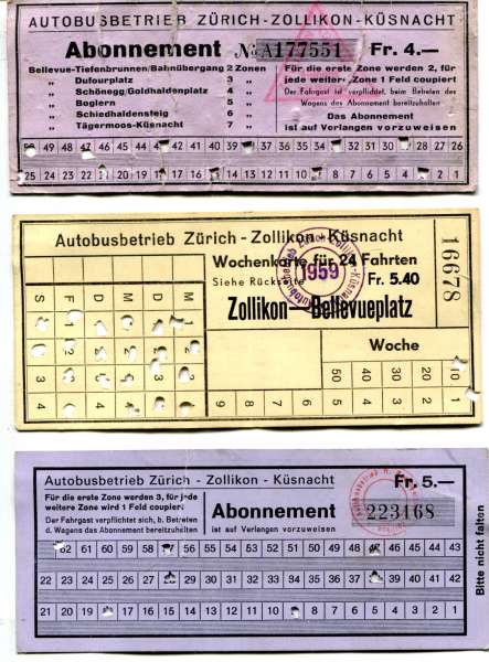 3 Fahrscheine Autobusbetrieb Zürich – Küssnacht