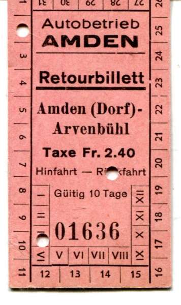 Fahrkarte Autobetrieb Amden Arvenbühl