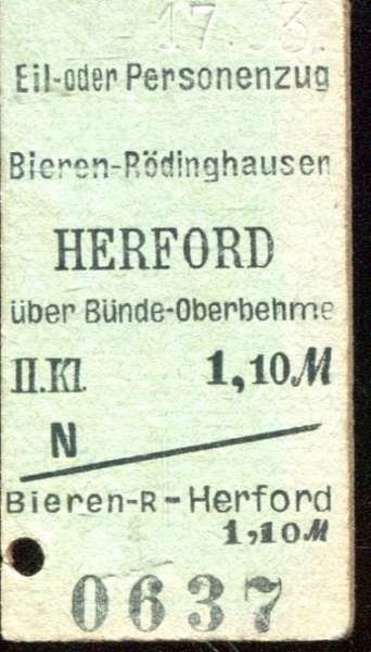Fahrkarte Bieren-Rödinghausen – Herford II Klasse 1,10M