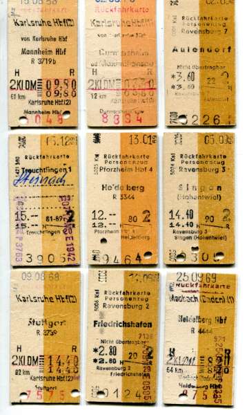 9 Rückfahrkarten DB