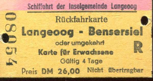 Rückfahrkarte Langeoog – Bensersiel 1985
