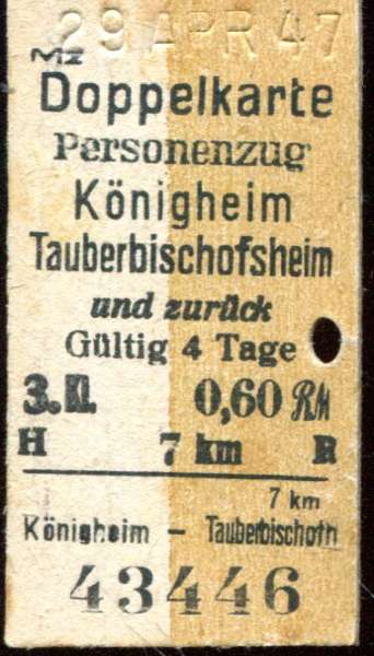 Doppelkarte Königheim – Tauberbischofsheim 1947