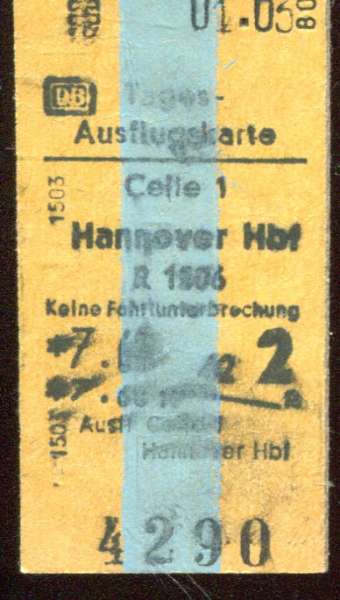 Tages-Ausflugskarte Celle Hannover 1980