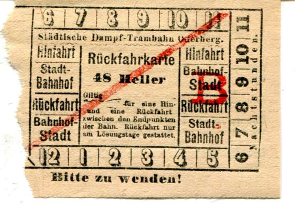 Fahrschein Dampf Trambahn Oderberg 48 Heller