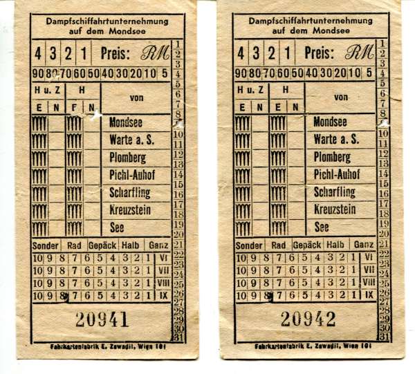 2 Fahrscheine Dampfschiffahrt Mondsee Preis RM